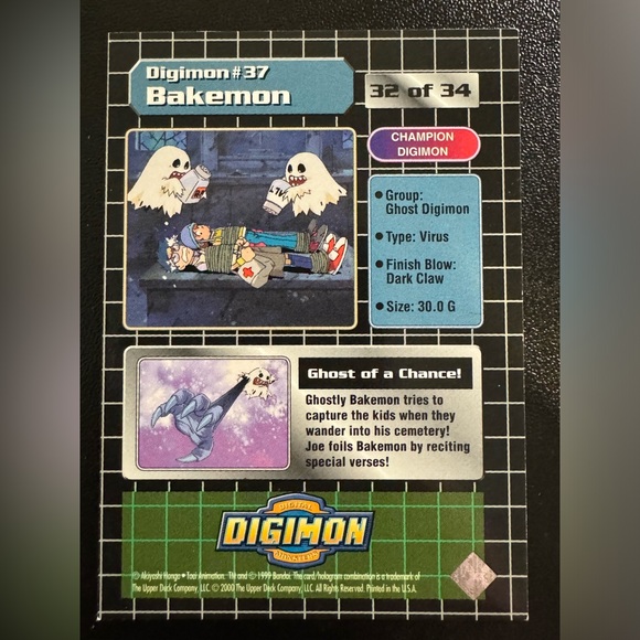 1999 Digimon 32 Of 34 #37 Bakemon Animated Series 1 Holo Foil - Picture 2 of 2